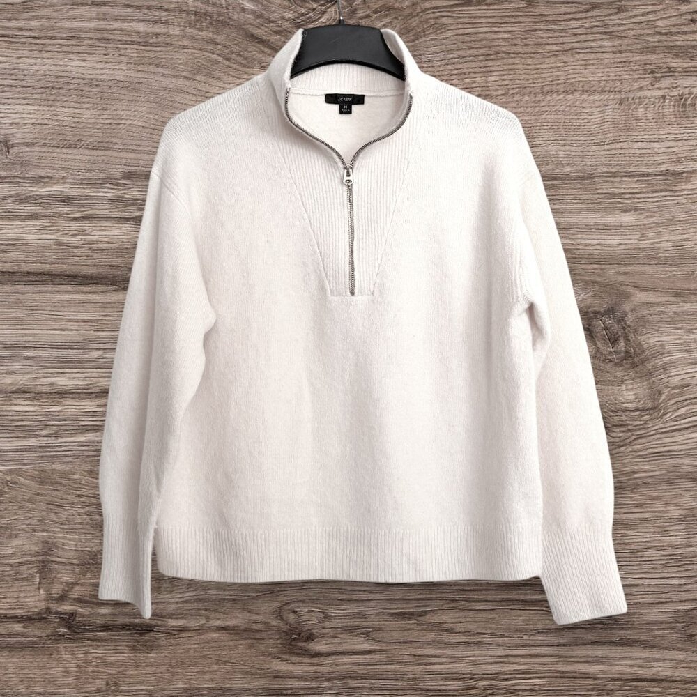 J.Crew Merino Alpaca Wool Blend Quarter Half Zip Sweater Ivory Minimalist M